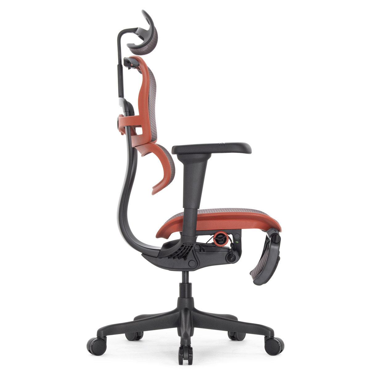 Геймерское кресло Falto Ergohuman 2 Ultra Game с подножкой (наклон вперёд, сетка, чёрный с красным)