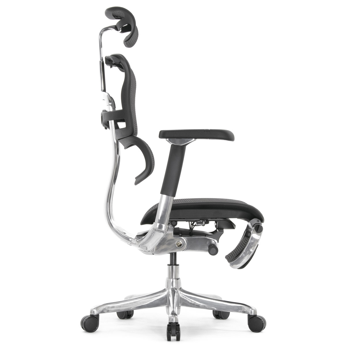 Эргономичное кресло Falto Ergohuman 2 Luxury с подножкой (SmartWork, алюминий, наклон вперёд, сетка, чёрный)