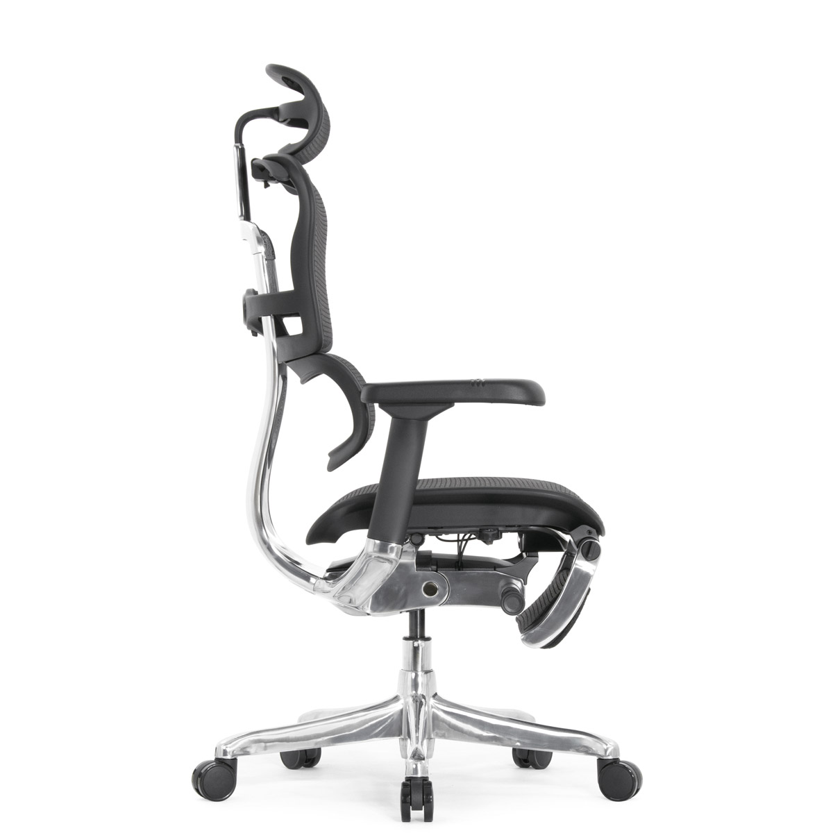 Эргономичное кресло Falto Ergohuman 2 Elite с подножкой (алюминий, наклон вперёд, сетка, чёрный)