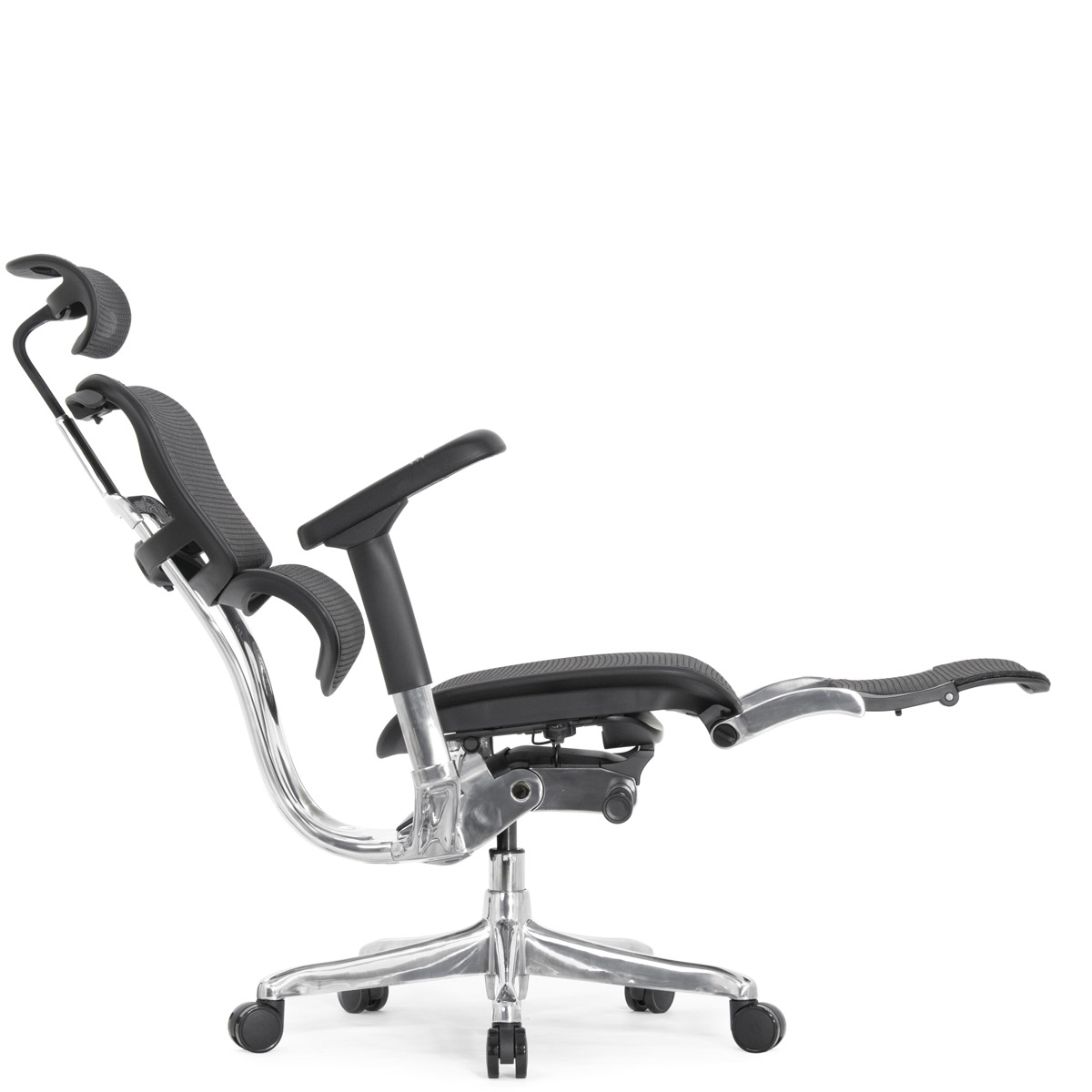 Эргономичное кресло Falto Ergohuman 2 Elite с подножкой (алюминий, наклон вперёд, сетка, чёрный)