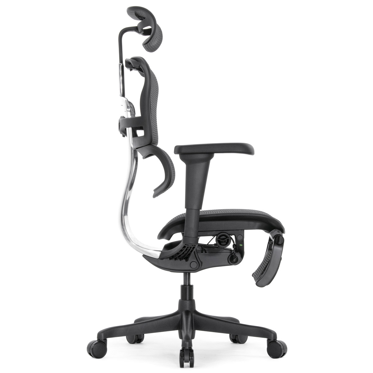 Эргономичное кресло Falto Ergohuman 2 Elite с подножкой (алюминий, наклон вперёд, сетка, чёрный)