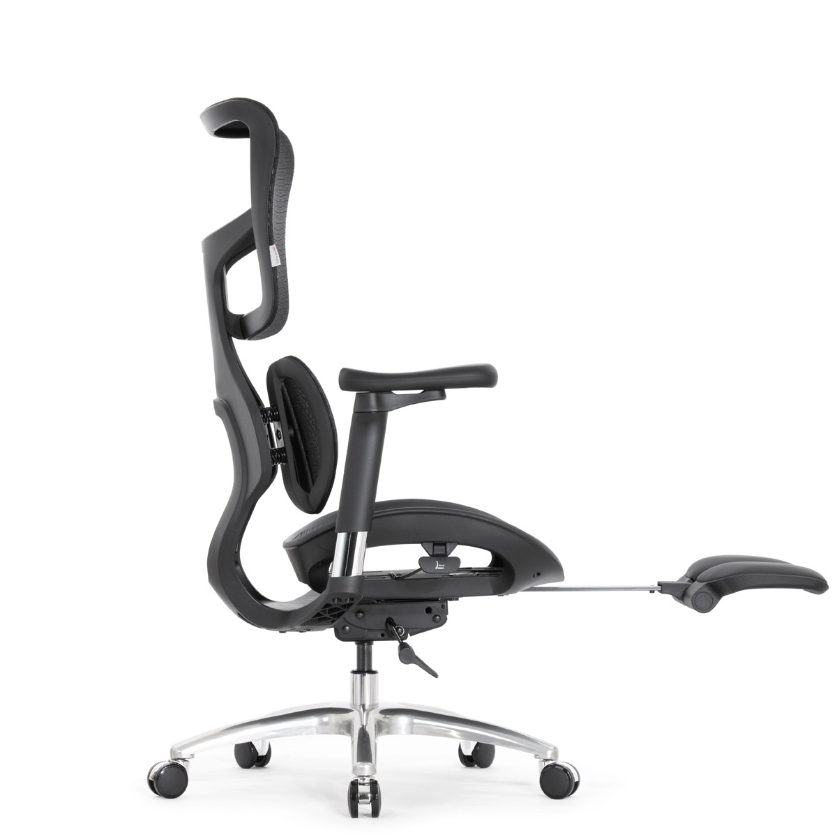 Эргономичное кресло Falto Scala Office с подножкой (разделённый поясничный упор, сетка, чёрный)