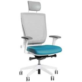 Эргономичное кресло Falto TRIUM (сетка, ткань, каркас белый, спинка серая, сидение синее)
