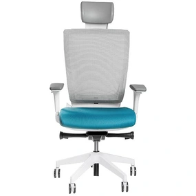 Эргономичное кресло Falto TRIUM (сетка, ткань, каркас белый, спинка серая, сидение синее)
