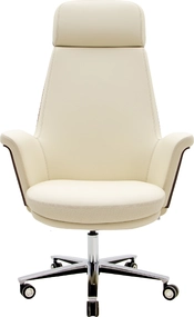 Эргономичное кресло руководителя бежевая кожа / палисандр