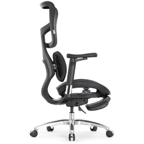 Эргономичное кресло Falto Scala Office с подножкой (разделённый поясничный упор, сетка, чёрный)