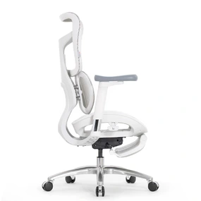 Эргономичное кресло Falto Scala Office с подножкой (разделённый поясничный упор, сетка, каркас белый, серый)